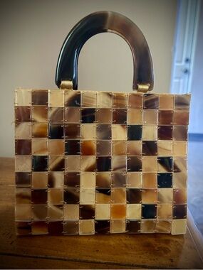 Tortoiseshell Mosaic Mini Top-Handle Bag - Brown & Cream